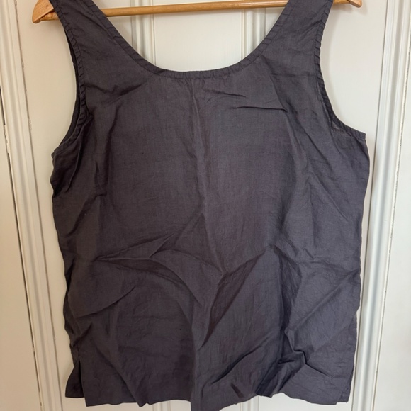 Eileen Fisher Irish Linen Beaded Tank Top Gray Size M - Picture 2 of 7